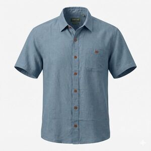 Orvis Mens Classic Fit Short Sleeve Button Down Shirt Blue XL Single Pocket